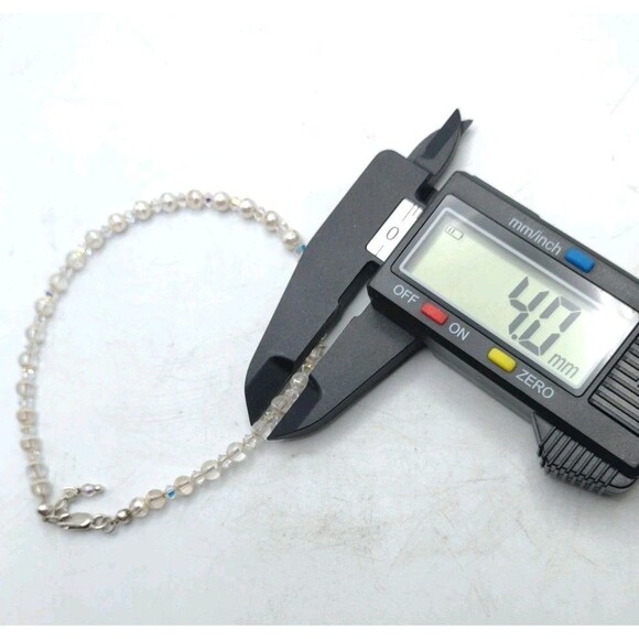 Vtg 925 Sterling Silver Clasp Faux Pearl & AB Aurora Borealis Facetted Bead 8" - Picture 11 of 11